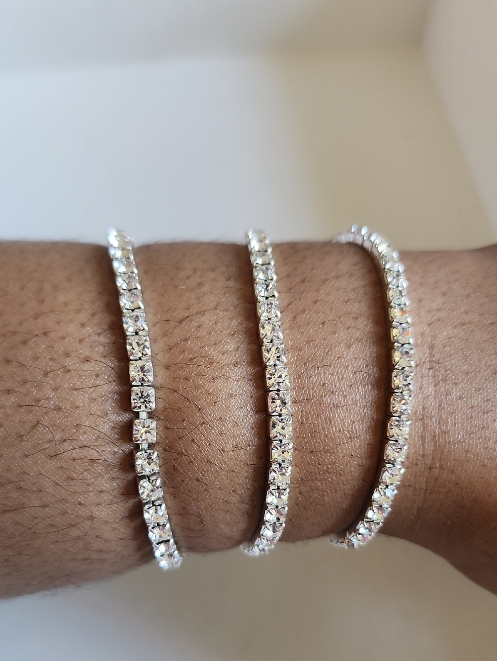 3 Piece Crystal Tennis Bracelet Set Silver Tone Stackable